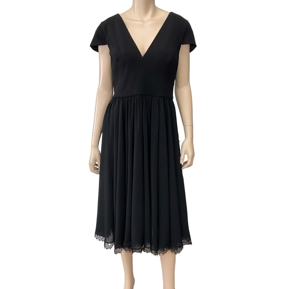 Dress The Population Dress Large Black ShortSleeve Fit Flare Lace NWT